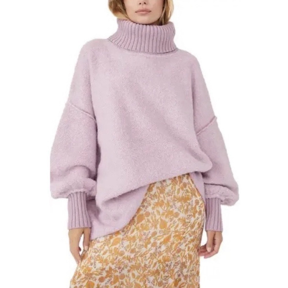 Free People Milo Sweater Womens SM Lavender Turtleneck Chunky Oversized Slouchy